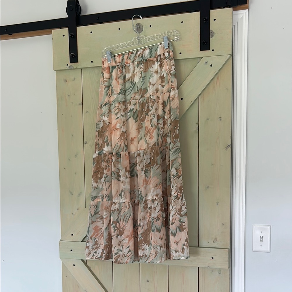 Entro A-Line Pleated Midi Skirt in Pink and Orange